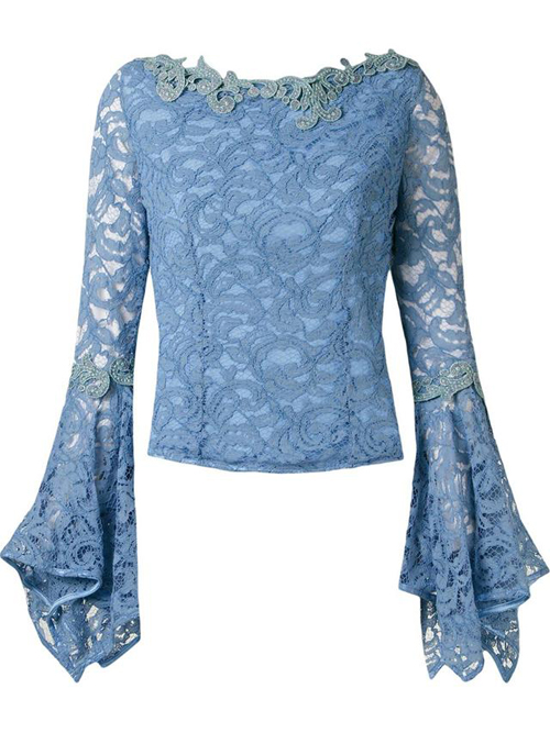 bell-sleeve silk blouse